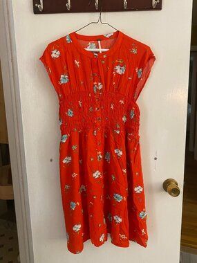 Free People Greatest Day Orange Floral Print Smocked Mini Dress - Size Medium